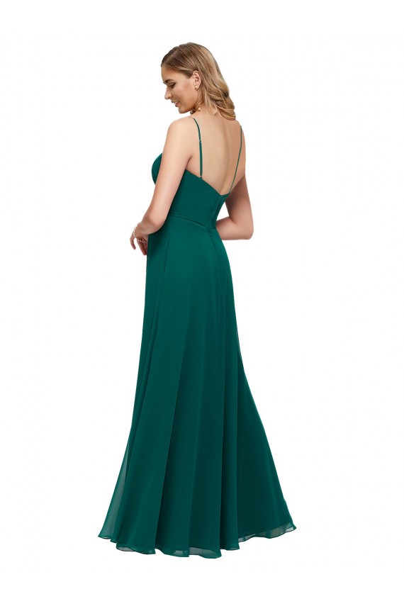 Vendeurs de Vert Chasseur Trapèze Bretelles spaghetti Col Carré Mousseline Longue Robes demoiselle d'honneur