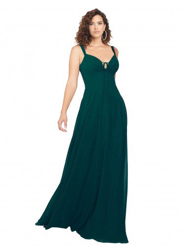 Vendeurs de Vert Chasseur Trapèze Col V Mousseline Longue Robes demoiselle d'honneur