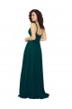 Vendeurs de Vert Chasseur Trapèze Col V Mousseline Longue Robes demoiselle d'honneur