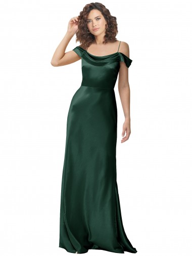 Vendeurs de Vert Chasseur Trapèze Épaule Dénudée Bretelles spaghetti Satiné Stretch Longue Formelles Robes demoiselle d'honneur / Robes de soirée / Robes de bal