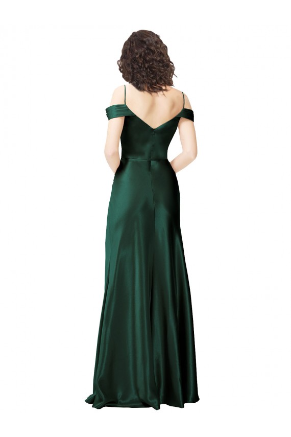 Vendeurs de Vert Chasseur Trapèze Épaule Dénudée Bretelles spaghetti Satiné Stretch Longue Formelles Robes demoiselle d'honneur / Robes de soirée / Robes de bal
