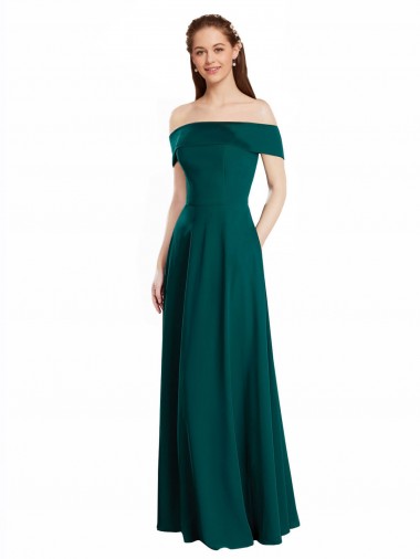 Vendeurs de Vert Chasseur Trapèze Épaule Dénudée Mousseline Longue Robes demoiselle d'honneur