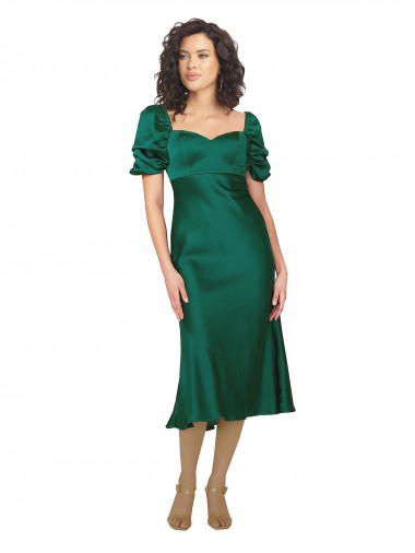 Vendeurs de Vert Chasseur Trapèze midi Satiné Soyeux Courte Robes demoiselle d'honneur / Robes de soirée / Robes de bal