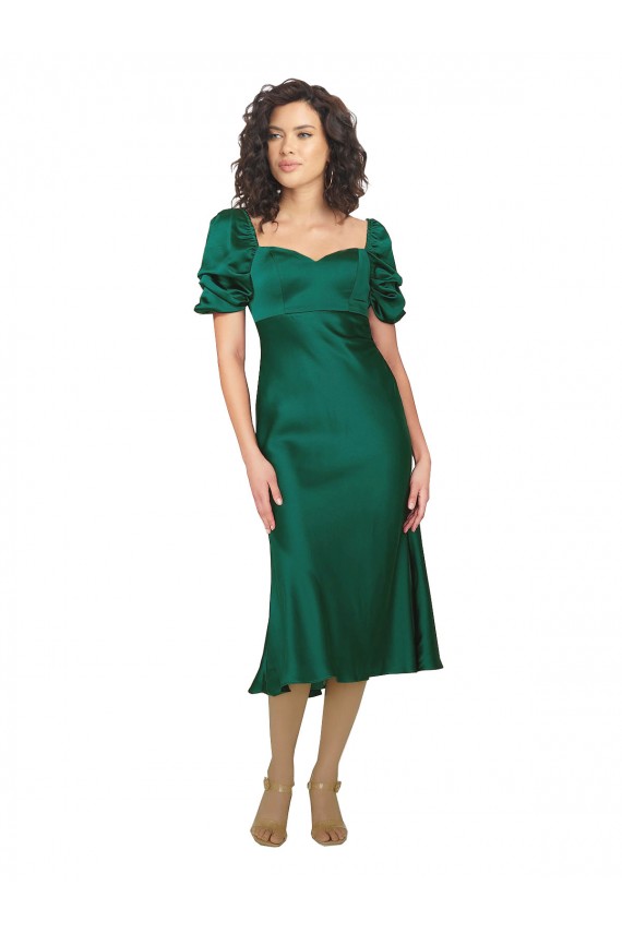 Vendeurs de Vert Chasseur Trapèze midi Satiné Soyeux Courte Robes demoiselle d'honneur / Robes de soirée / Robes de bal