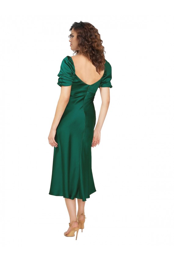 Vendeurs de Vert Chasseur Trapèze midi Satiné Soyeux Courte Robes demoiselle d'honneur / Robes de soirée / Robes de bal
