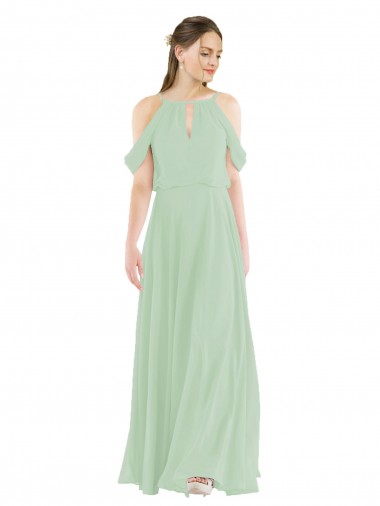 Vendeurs de Vert Sauge Fourreau Épaule Dénudée Mousseline Longue Robes demoiselle d'honneur