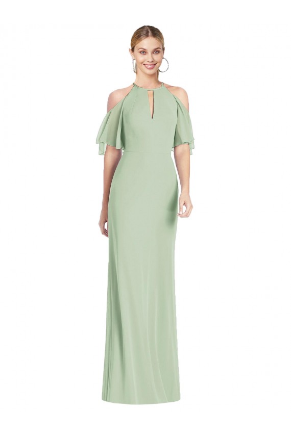 Vendeurs de Vert Sauge Sirène Licou Mousseline Longue Robes demoiselle d'honneur