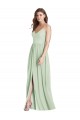 Vendeurs de Vert Sauge Trapèze Bretelles spaghetti Col V Mousseline Longue Robes demoiselle d'honneur