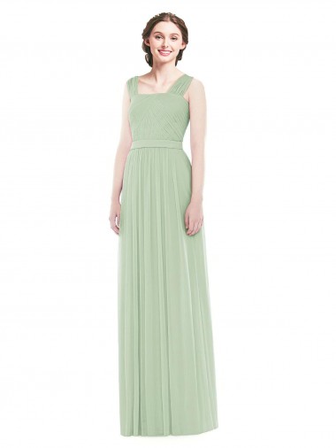 Vendeurs de Vert Sauge Trapèze Bretelles spaghetti Mousseline Longue Robes demoiselle d'honneur