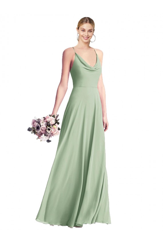 Vendeurs de Vert Sauge Trapèze Bretelles spaghetti Mousseline Longue Robes demoiselle d'honneur