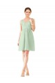 Vendeurs de Vert Sauge Trapèze Col V Mousseline Courte Robes demoiselle d'honneur / Robes de cocktail