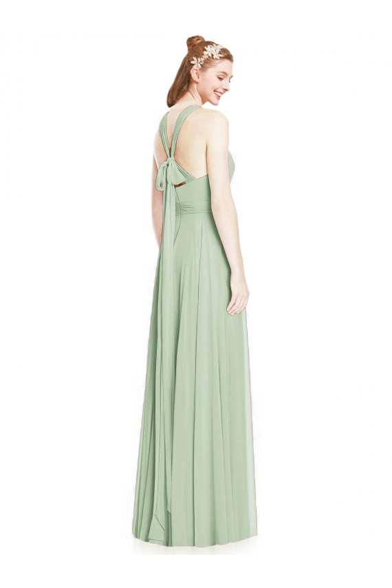Vendeurs de Vert Sauge Trapèze Licou Mousseline Longue Robes demoiselle d'honneur