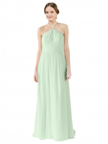 Vendeurs de Vert Sauge Trapèze Licou Mousseline Longue Robes demoiselle d'honneur
