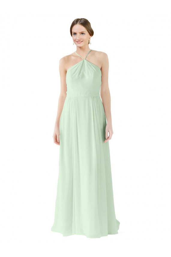 Vendeurs de Vert Sauge Trapèze Licou Mousseline Longue Robes demoiselle d'honneur
