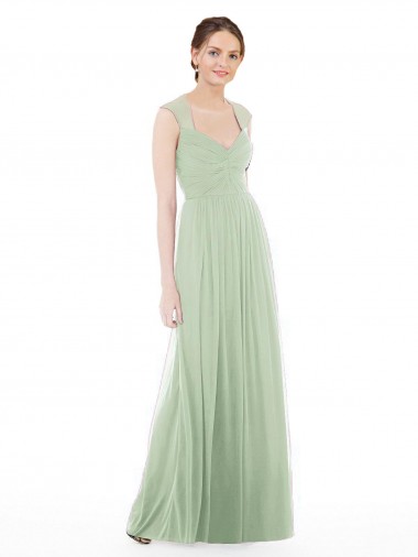 Vendeurs de Vert Sauge Trapèze Mousseline Longue Robes demoiselle d'honneur
