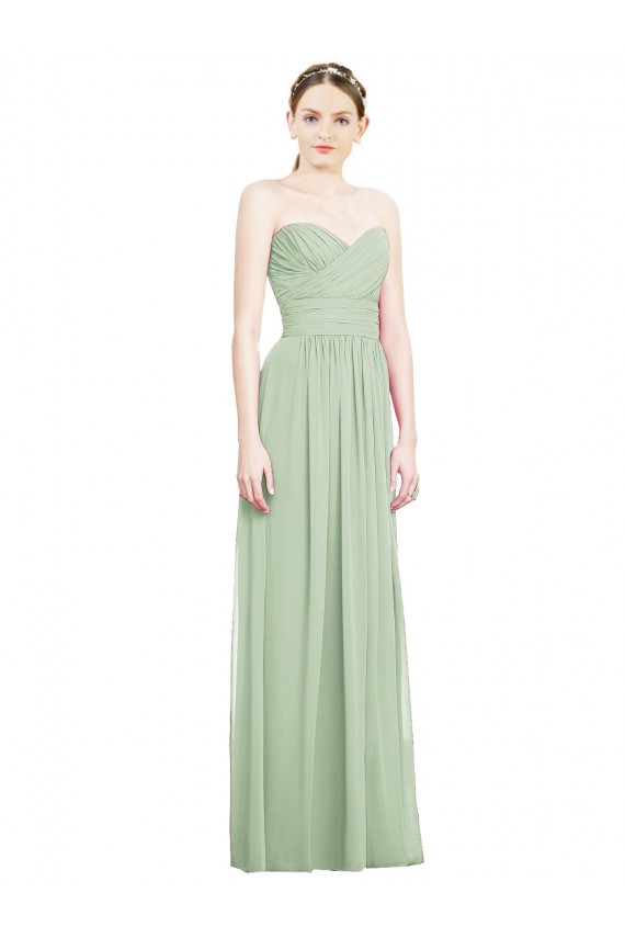 Vendeurs de Vert Sauge Trapèze Sans bretelle Mousseline Longue Robes demoiselle d'honneur