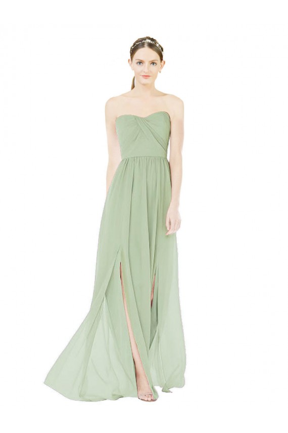 Vendeurs de Vert Sauge Trapèze Sans bretelle Mousseline Longue Robes demoiselle d'honneur