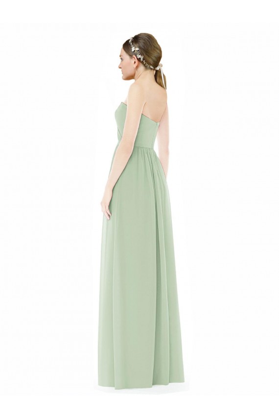 Vendeurs de Vert Sauge Trapèze Sans bretelle Mousseline Longue Robes demoiselle d'honneur