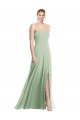 Vendeurs de Vert Sauge Trompette Bretelles spaghetti Col Carré Mousseline Longue Formelles Robes demoiselle d'honneur / Robes de soirée