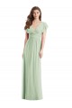 Vendeurs de Vert Sauge Trompette Col V Mousseline Longue Robes demoiselle d'honneur