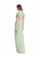 Vendeurs de Vert Sauge Trompette Col V Mousseline Longue Robes demoiselle d'honneur