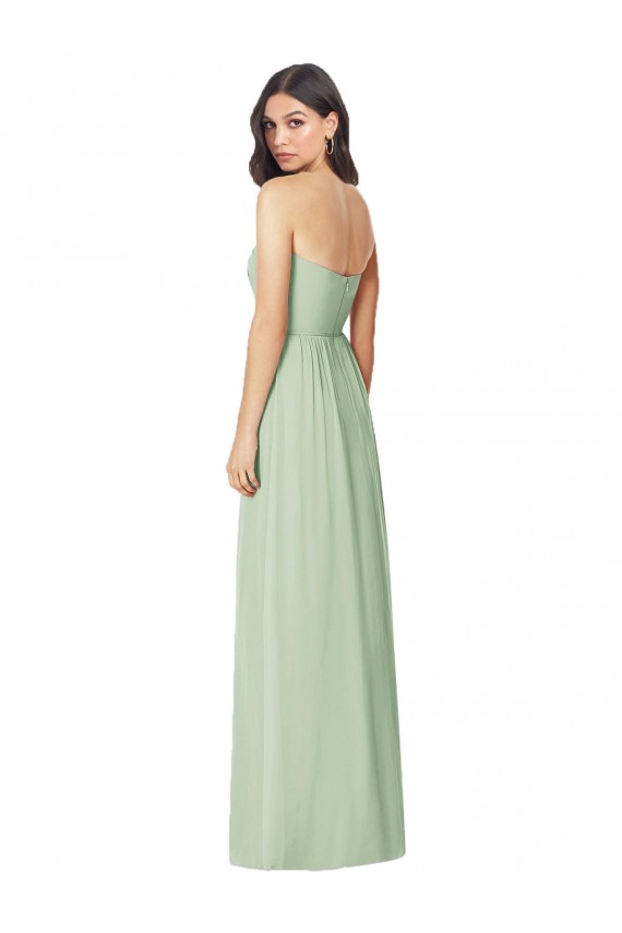 Vendeurs de Vert Sauge Trompette Sans bretelle Mousseline Longue Robes demoiselle d'honneur