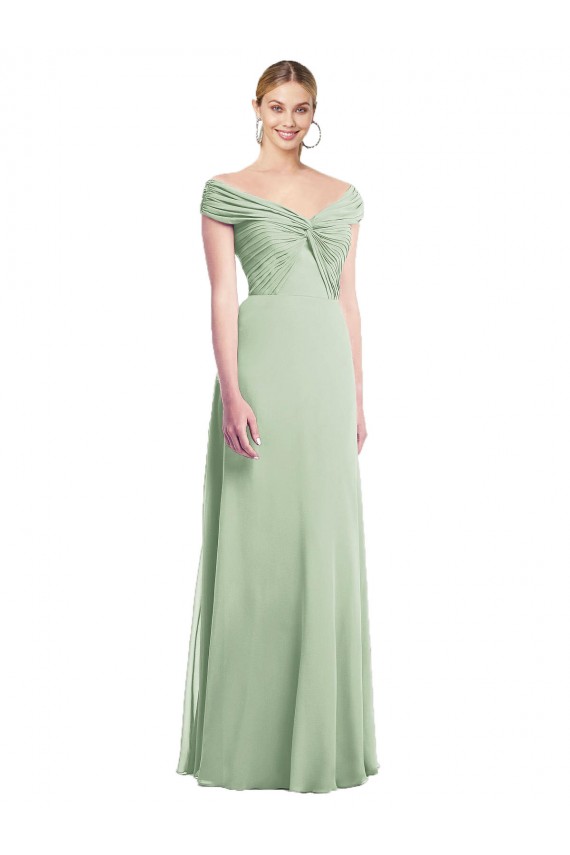 Vendeurs de Vert Sauge Trompette Épaule Dénudée Mousseline Longue Robes demoiselle d'honneur