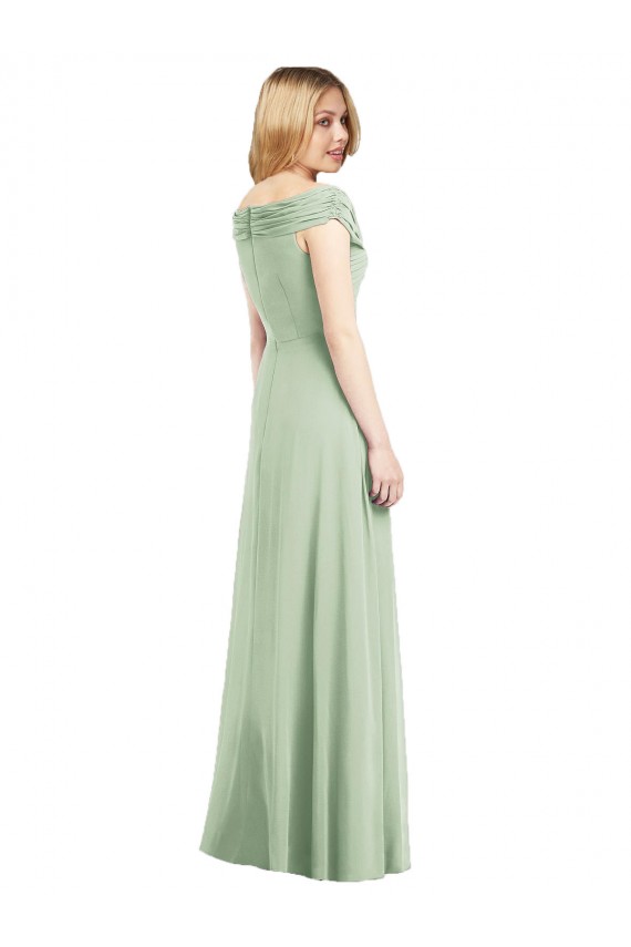 Vendeurs de Vert Sauge Trompette Épaule Dénudée Mousseline Longue Robes demoiselle d'honneur
