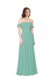 Vendeurs de Vert de jade Trapèze Épaule Dénudée Mousseline Longue Robes demoiselle d'honneur