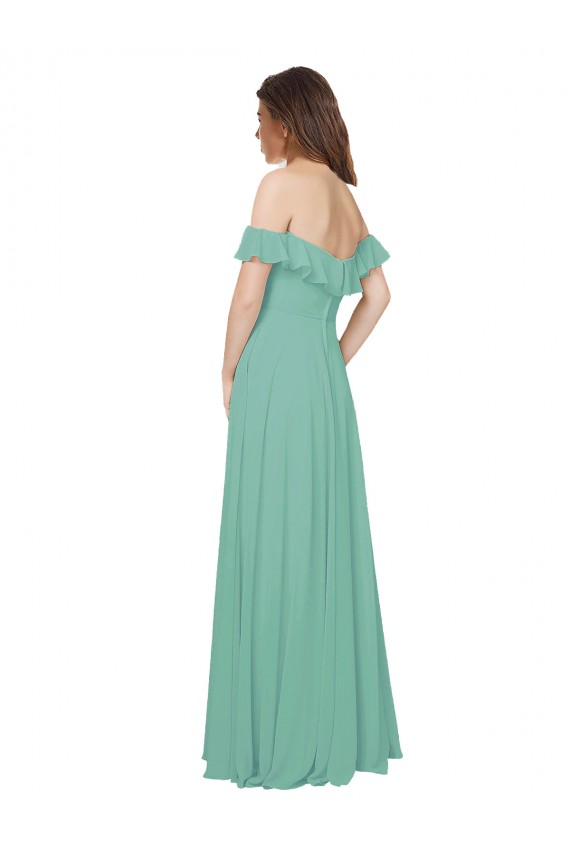 Vendeurs de Vert de jade Trapèze Épaule Dénudée Mousseline Longue Robes demoiselle d'honneur