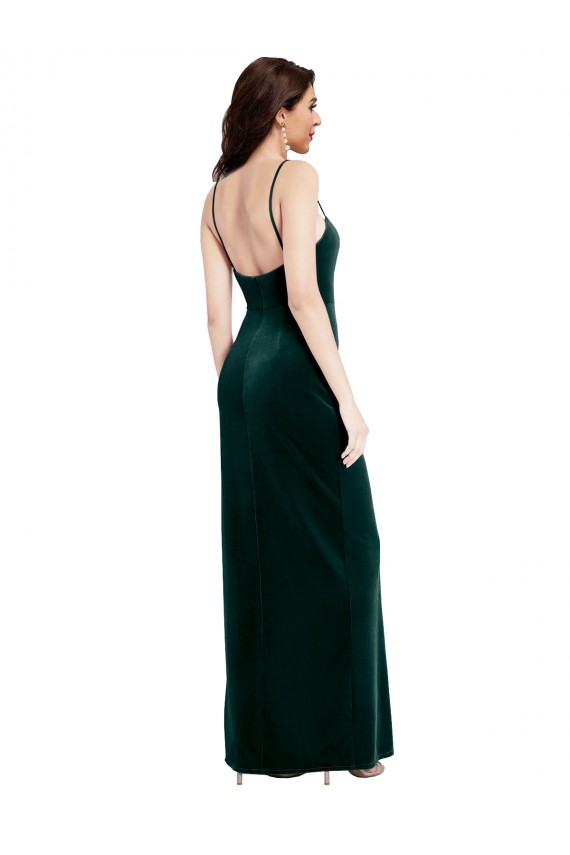 Vendeurs de Vert foncé Fourreau Bretelles spaghetti Col Carré Velours Stretch Longue Robes demoiselle d'honneur / Robes de bal