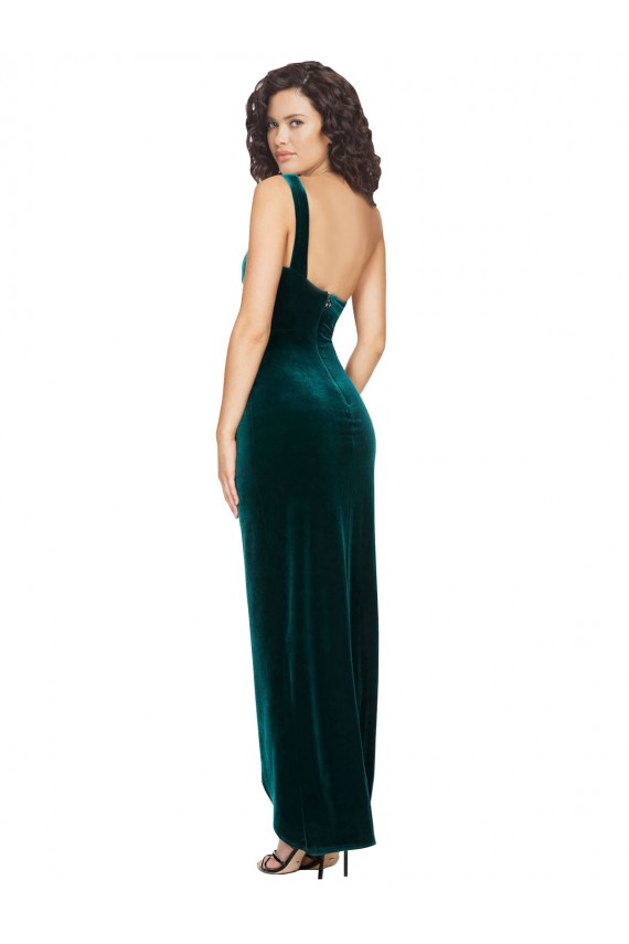 Vendeurs de Vert foncé Fourreau Velours Stretch Longue Asymétrique Robes demoiselle d'honneur / Robes de bal