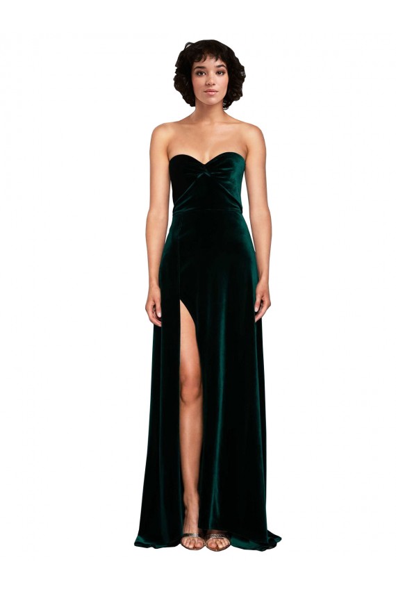 Vendeurs de Vert foncé Trapèze Balayage train Velours Stretch Longue Robes demoiselle d'honneur / Robes de bal