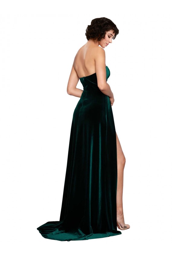 Vendeurs de Vert foncé Trapèze Balayage train Velours Stretch Longue Robes demoiselle d'honneur / Robes de bal