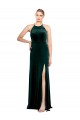 Vendeurs de Vert foncé Trapèze Bretelles spaghetti Col bijou Velours Stretch Longue Robes demoiselle d'honneur / Robes de bal