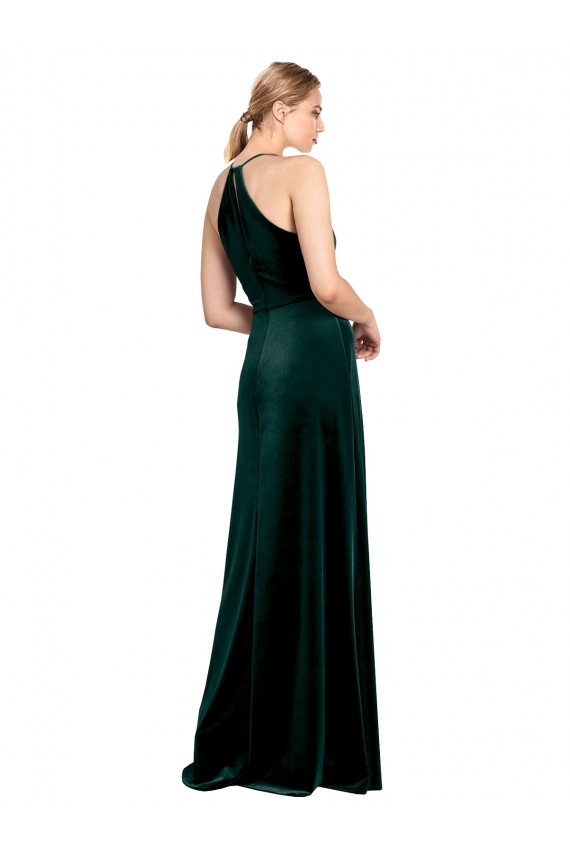Vendeurs de Vert foncé Trapèze Bretelles spaghetti Col bijou Velours Stretch Longue Robes demoiselle d'honneur / Robes de bal