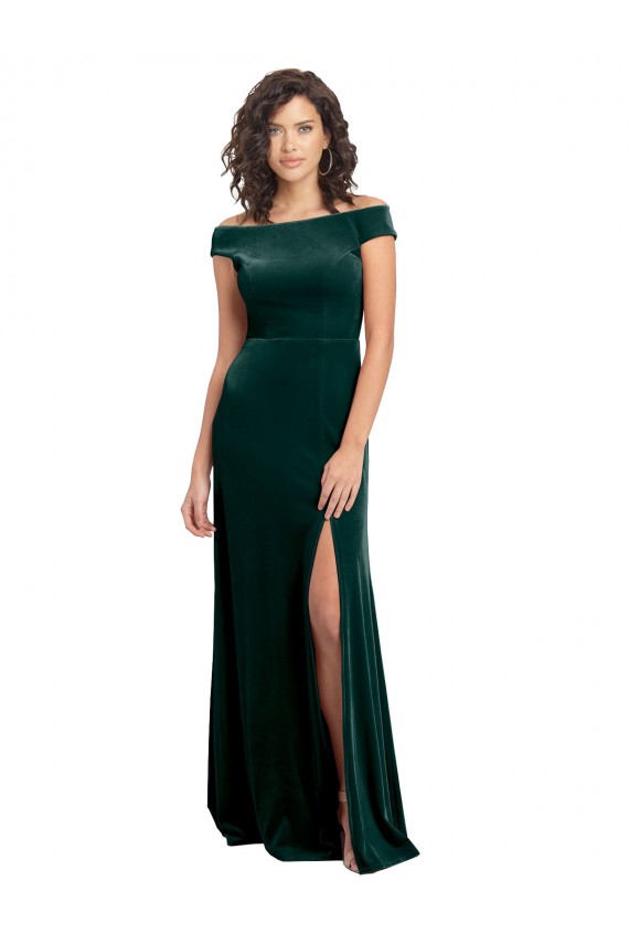 Vendeurs de Vert foncé Trapèze Col Carré Velours Stretch Longue Formelles Robes demoiselle d'honneur / Robes de soirée / Robes de bal
