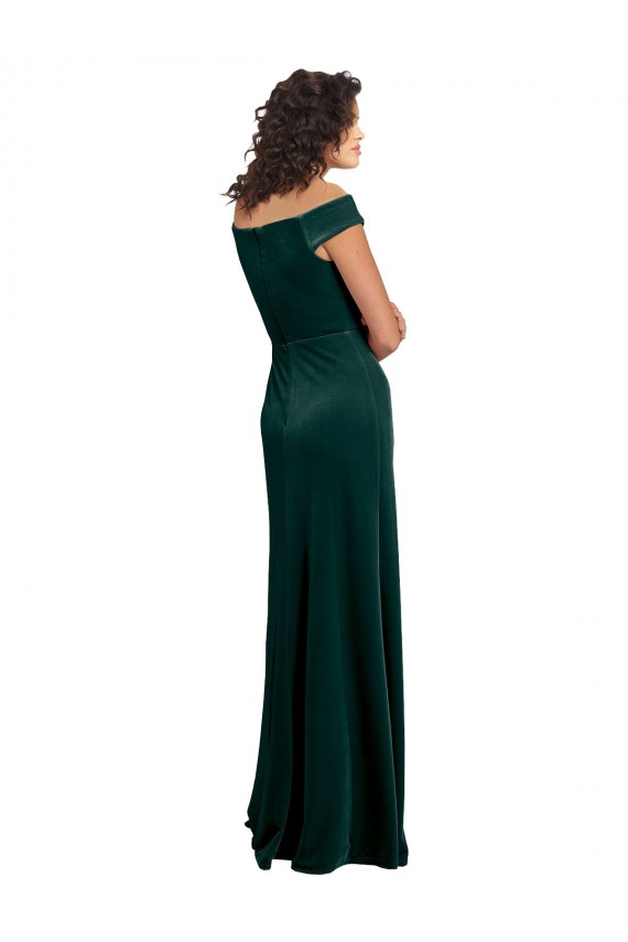 Vendeurs de Vert foncé Trapèze Col Carré Velours Stretch Longue Formelles Robes demoiselle d'honneur / Robes de soirée / Robes de bal