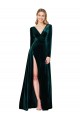Vendeurs de Vert foncé Trapèze Col V Balayage train Velours Stretch Longue Formelles Robes demoiselle d'honneur / Robes de soirée / Robes de bal