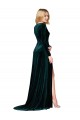 Vendeurs de Vert foncé Trapèze Col V Balayage train Velours Stretch Longue Formelles Robes demoiselle d'honneur / Robes de soirée / Robes de bal