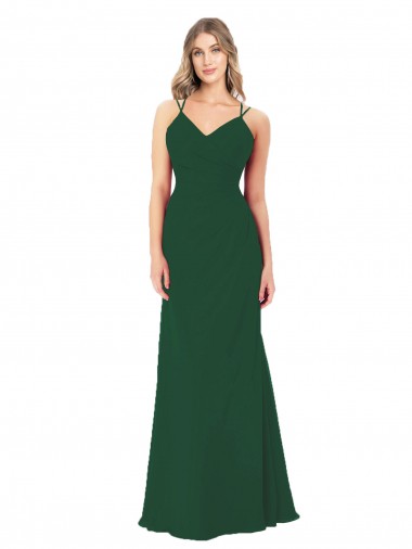 Vendeurs de Vert foncé Trapèze Col V Mousseline Longue Robes demoiselle d'honneur
