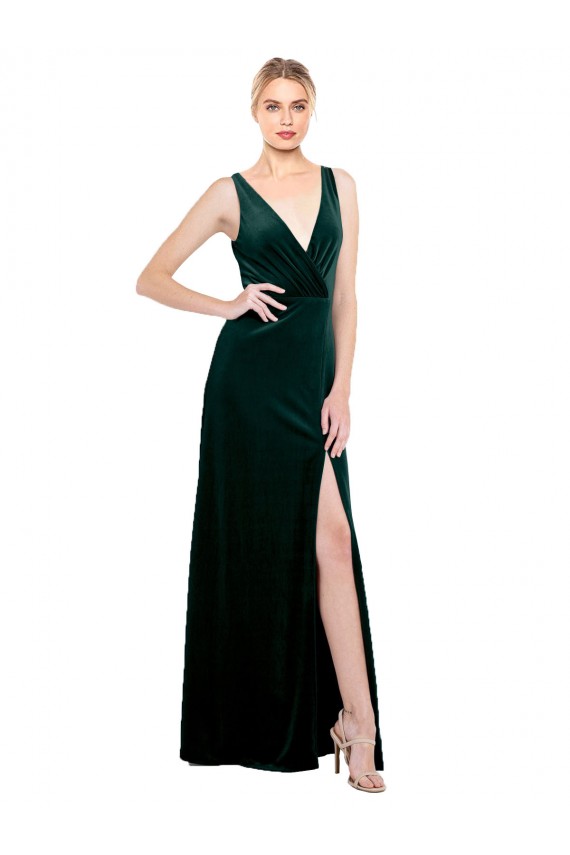 Vendeurs de Vert foncé Trapèze Col V Velours Stretch Longue Formelles Robes demoiselle d'honneur / Robes de soirée / Robes de bal