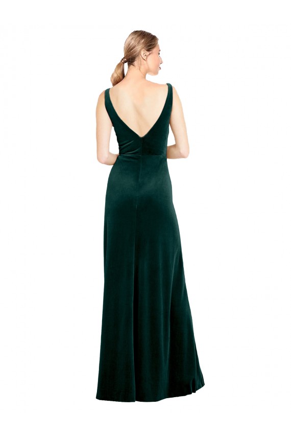 Vendeurs de Vert foncé Trapèze Col V Velours Stretch Longue Formelles Robes demoiselle d'honneur / Robes de soirée / Robes de bal