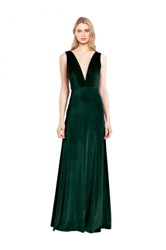 Vendeurs de Vert foncé Trapèze Col V Velours Stretch Longue Formelles Robes demoiselle d'honneur / Robes de soirée / Robes de bal