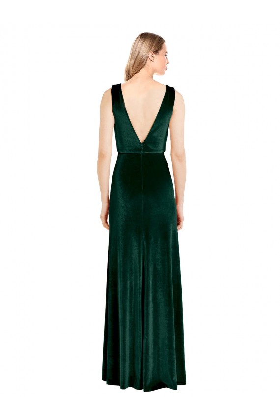 Vendeurs de Vert foncé Trapèze Col V Velours Stretch Longue Formelles Robes demoiselle d'honneur / Robes de soirée / Robes de bal