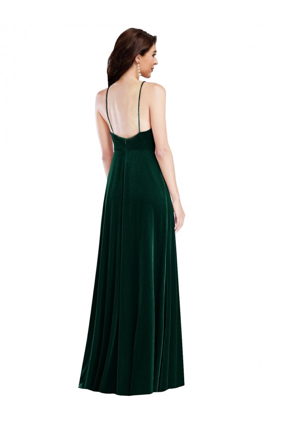 Vendeurs de Vert foncé Trapèze Licou Col Haut Velours Stretch Longue Robes demoiselle d'honneur / Robes de bal