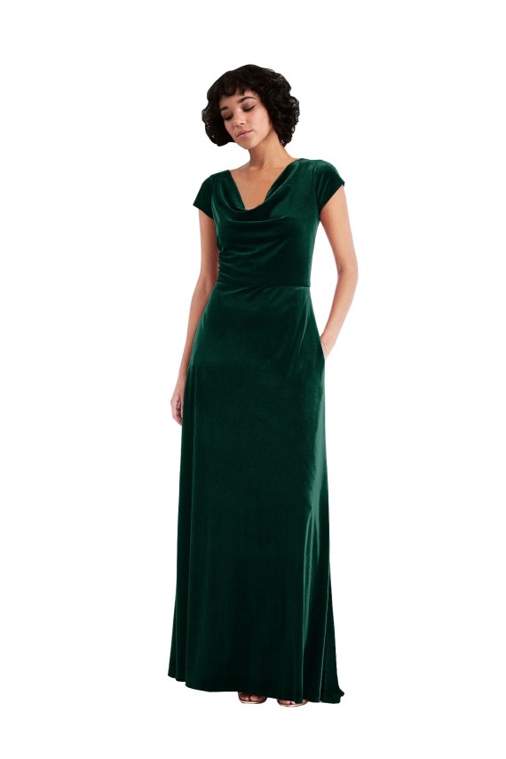 Vendeurs de Vert foncé Trapèze Velours Stretch Longue Robes demoiselle d'honneur / Robes de bal