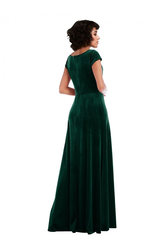 Vendeurs de Vert foncé Trapèze Velours Stretch Longue Robes demoiselle d'honneur / Robes de bal