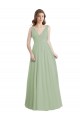 Vendeurs de Vert fumée Trapèze Col V Mousseline Longue Robes demoiselle d'honneur