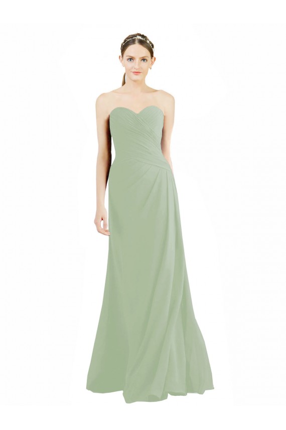 Vendeurs de Vert fumée Trapèze Mousseline Longue Robes demoiselle d'honneur